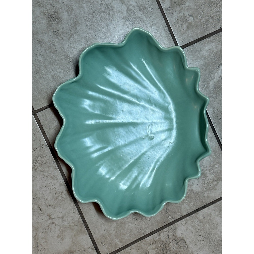 Vintage Catalina Pottery Clam Shell Bowl Aqua Seafoam Green Ceramic 12x15 1937